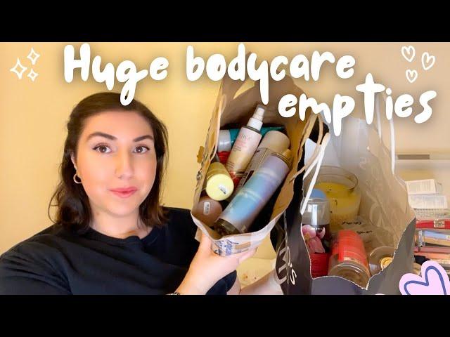 my big body care empties! lots of body creams and fragrance mists