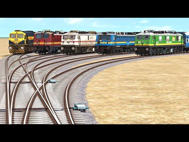 5 LINE BRANCHED RAILROAD CROSSING ON BUMPY TRACK | Train Simulator #RailroadCrossing