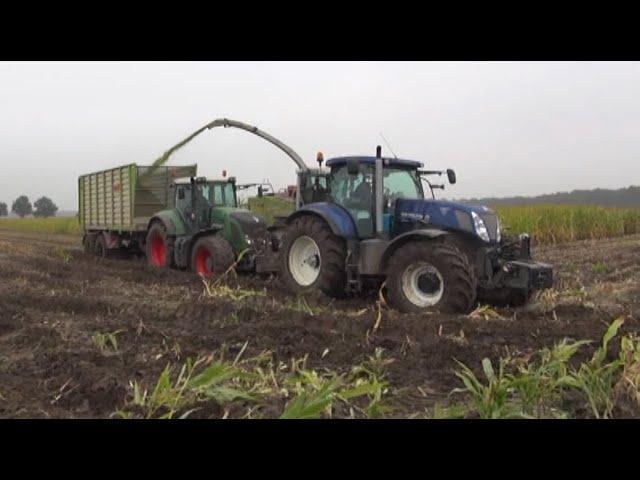 Maïs 2012 | Fendts vastgereden | New Holland T7 demo om te slepen | Jennissen | wet harvest