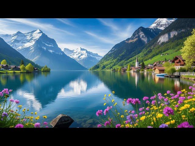 Alpine Lakeside Walk in Switzerland | Peaceful Village Sounds