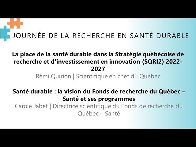 La santé durable : vision du FRQ et du FRQS