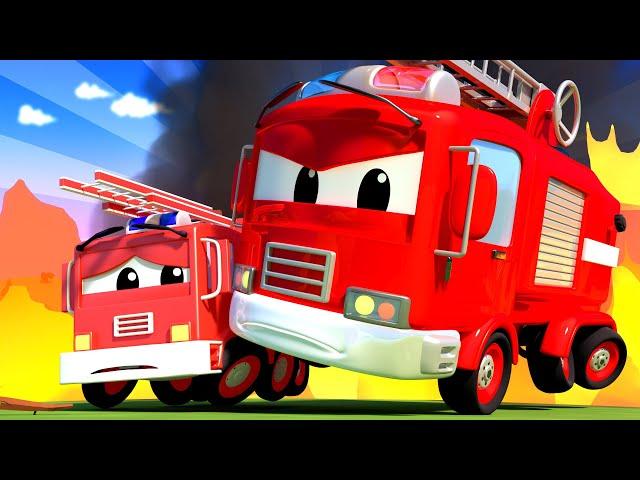 Kids Car Cartoon - the FIRETRUCK and Baby are Putting out a FIRE at School! Cartoon for kids