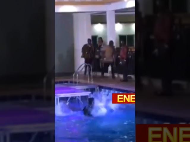 Artist fall into pool whiles on stage 