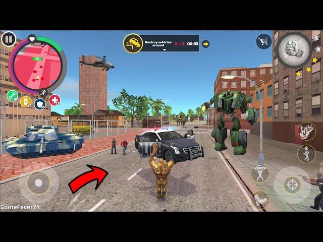 Rope Hero Vice Town (Stone Giant Fight Robot Police Car) Stoneman Throw Car on Police mAN - HD