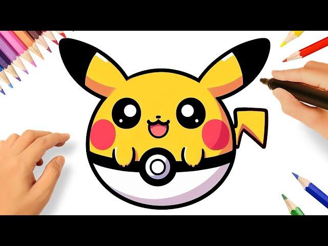 HOW TO DRAW A CUTE PIKACHU POKEBALL EASY AND SIMPLE STEP BY STEP️