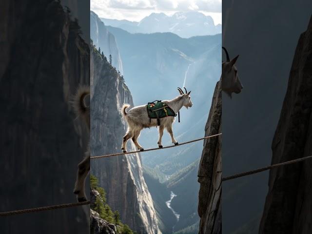 Unbelievable! Mountain Goat Walks Tightrope Between Two Peaks