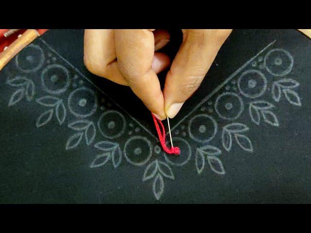 Hand embroidery neck line design stitch,New beautiful neck embroidery design,জামার গলার হাতের কাজ