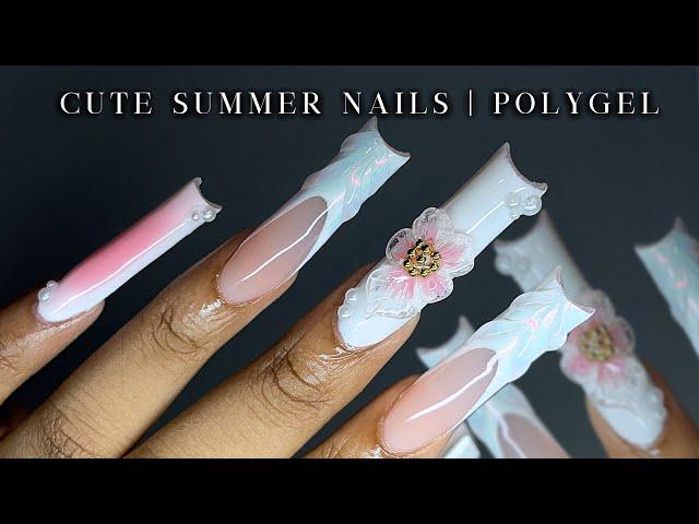 CUTE SUMMER POLYGEL NAILS Polygel Nails Tutorial | Sculpted 3D flower tutorial