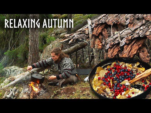 Relaxing AUTUMN CampingFishing, Berries, Mushrooms & Bushcraft Shelters