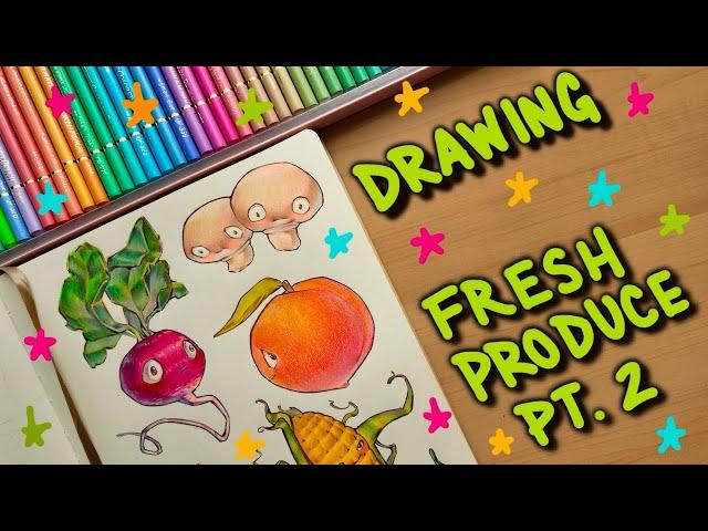 DRAW SOME FRUITS AND VEGGIES WITH ME - using ohuhu markers and colour pencils while I talk nonsense