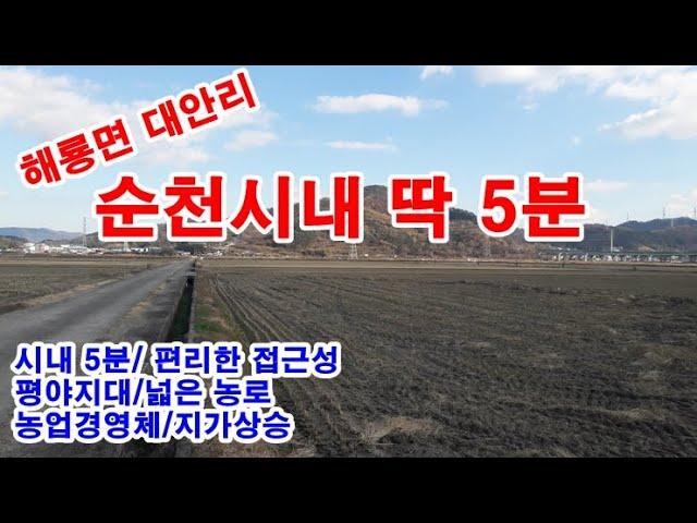 순천시 토지 4억2천5백만원 / 해룡면 대안리 , 순천시내 5분거리로 접근성 좋은 논 4,000㎡(약1,210)