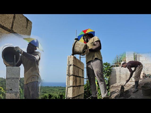 Casting out all the block pockets | Workmen talking about the progress of the house.