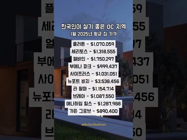 #미국부동산 한국인이 살기 좋은 OC지역 1월 2025년 평균 집 가격