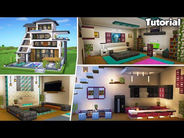 Minecraft: Modern House #50 Interior Tutorial - How to Build - Material List in Description!