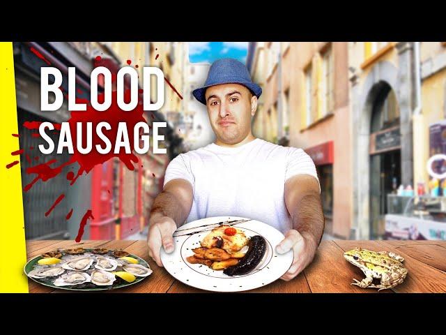 BIZARRE French Streetfood in Lyon!! Frogs And Blood Sausage!! Delicious!!!