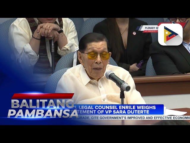 Chief Presidential Legal Counsel Enrile weighs in on statement of VP Sara Duterte