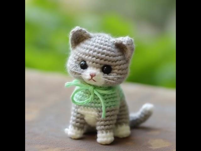 CUTE LITTLE CAT   KITTEN MOST BEAUTIFUL STUFFED TOY CROCHET WOOL AI MADE DESIGNS IDEAS - KLMNO ART