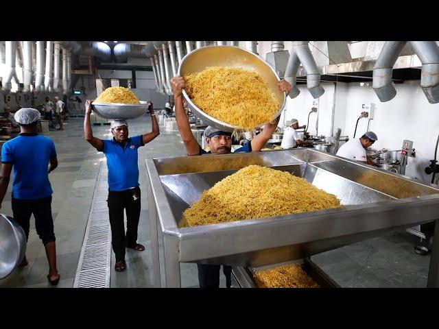 Indian Food - The BEST CRUNCHY NOODLE SNACK! Bikaji Factory Bikaner India