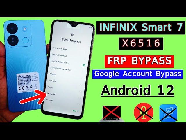 Infinix Smart 7 HD FRP Bypass Android 12 | Infinix X6516 FRP Bypass Google Account Unlock Without PC