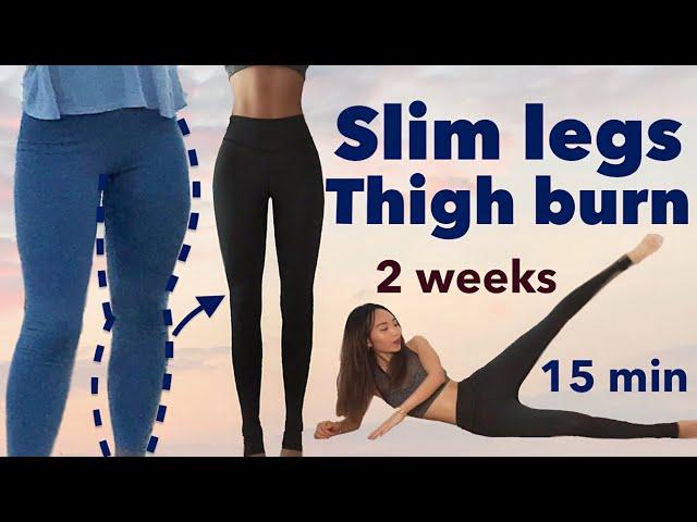 Slim legs & thigh burn?secret easy workout | 2 weeks beginner challenge (15min,quiet,no equipment)