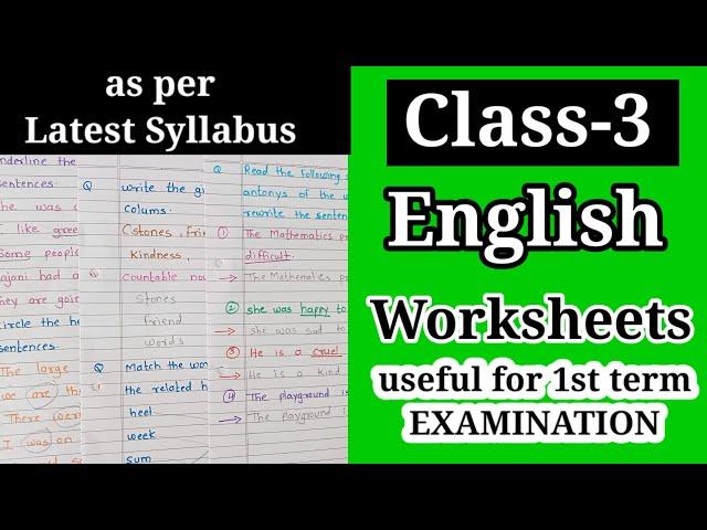 Class-3 ENGLISH Worksheet | Class 3 unit test question paper | Class-3 english question paper