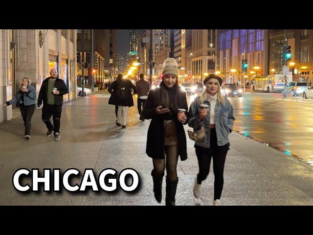 Saturday Night in Chicago Walk | November 9, 2024 | 4k Video, City Sounds