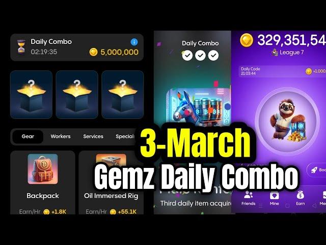 Gemz Daily Combo 3 March | Gemz Daily Code 3 March | Daily Combo Today