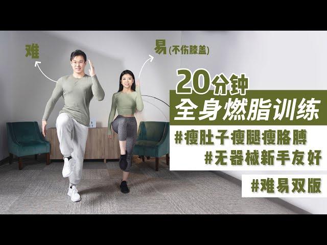 20分钟全身燃脂训练|2021减肥塑形 | 瘦肚子瘦腿 | 在家有氧运动 | 全身减脂 | 20mins HIIT cardio workout |居家健身无器械 | 跟练版 | 难易双版新手友好