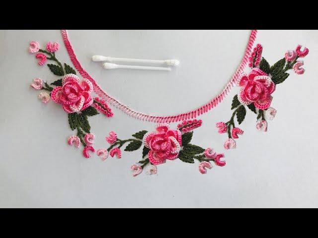 Hand Embroidery: 3D Embroidery - Neckline Embroidery - Rose Embroidery