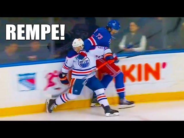 Matt Rempe Hit on Troy Stecher Injury in the head | New York Rangers vs Edmonton Oilers Highlights