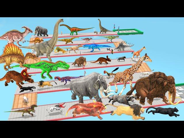 Which Animal vs Dinosaurs Speed Race Run Zigzag Down Course! from Outside Animal Revolt Battle Simul