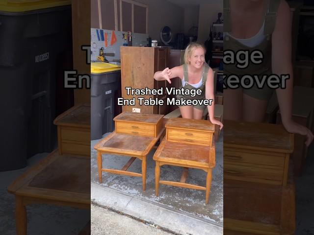 Trash to Treasure Furniture Makeover of Old Telephone Side Tables with Bondo Veneer Repair