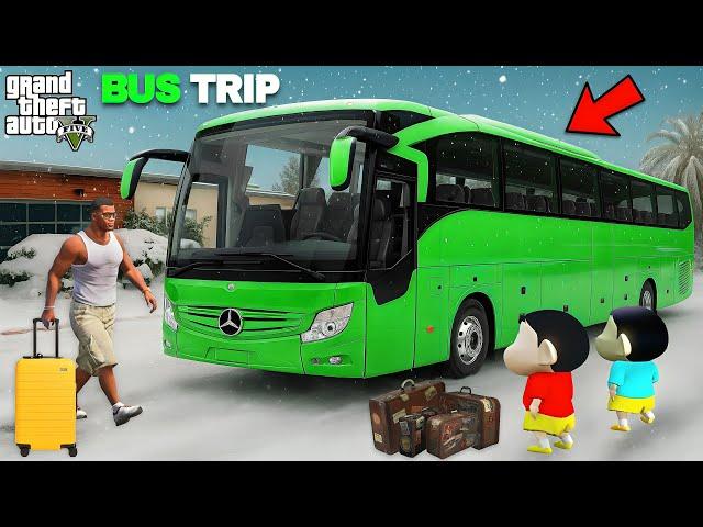 GTA V : Franklin & Shinchan Bus Trip in Snowfall in GTA 5 ! in Telugu