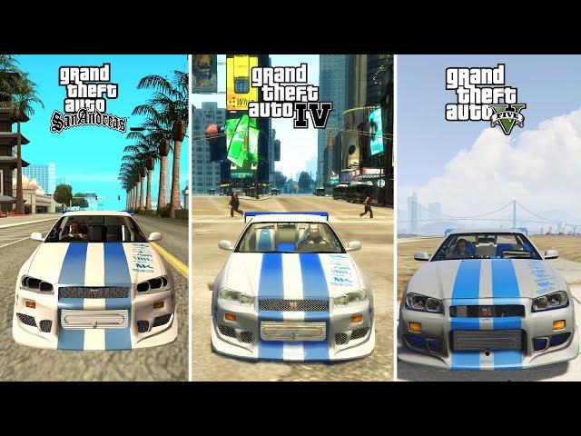 Nissan Skyline GT-R R34 (Brian O'Conner) | GTA SA vs GTA4 vs GTA5