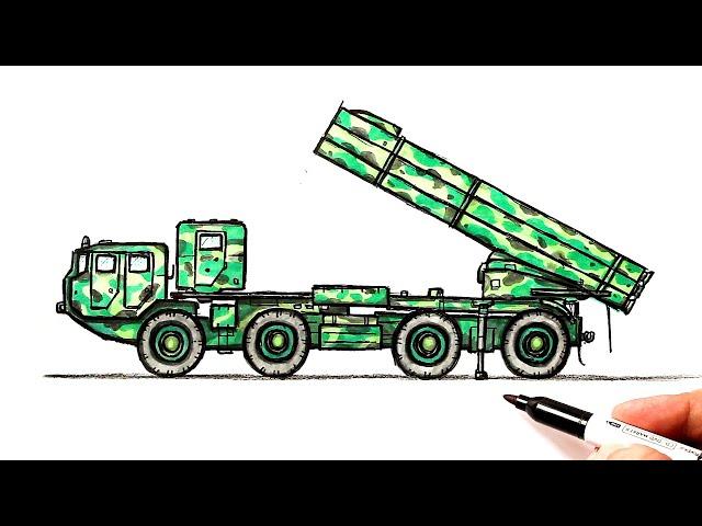 How to draw Military vehicle MLRS Smerch