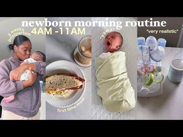 AN ENTIRE *REALISTIC* MORNING WITH A NEWBORN (3 WEEKS OLD) | Newborn Morning Routine 2023!