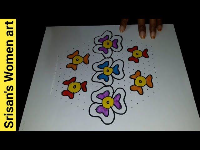 Latest flower rangoli design/19×10 pulli poo design kolam/19 dots rangoli by Srisan's women art