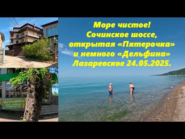 Море чистое! Сочинское шоссе, открытая "Пятерочка" и пляж "Дельфин" коротко Лазаревское 24.05.2025.