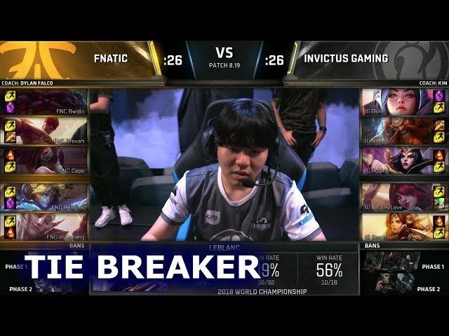 FNC vs IG - Tie Breaker | Day 8 Group D Decider S8 LoL Worlds 2018 | Fnatic vs Invictus Gaming