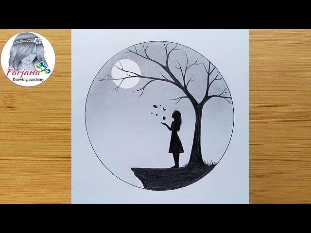 How to draw a girl with Butterfly in Moonlight for beginners || Pencil sketch || Art Video