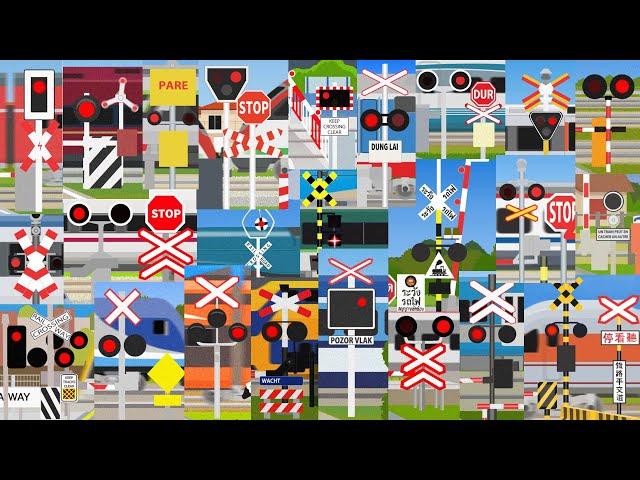 【踏切アニメ】世界のふみきりがいろんな場所でカンカンRailroad crossings of the world on various places!!