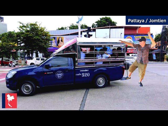 Public Transport in Pattaya  Bahtbus, Motobiketaxi, Taxi - Thailand August 2022