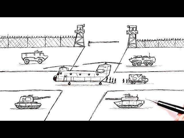 How to draw a Army Base | Military Drawing | Taurus Art