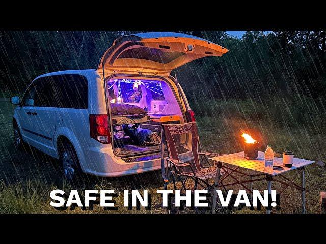 Solo Car Camping in Heavy Rain and Hail | Van Life Movie