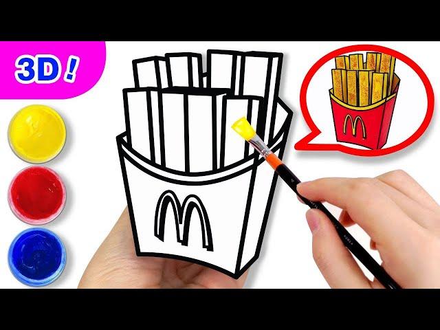 How To Draw 3D french fries Mc Donald Coloring