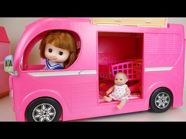 Pink Camping BUS and Baby doll toys picnic play