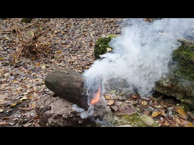 100g Gunpowder burning inside a piece of wood