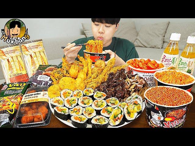 ASMR MUKBANG convenience store store, FIRE Noodle, HOT DOG, GIMBAP, Tteokbokki EATING SOUND !