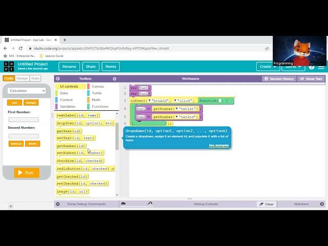 Calculator using Code org
