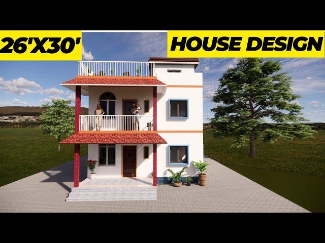 26'x30' House Plan//26'x30', 3 BHK House plan and Exterior Design//